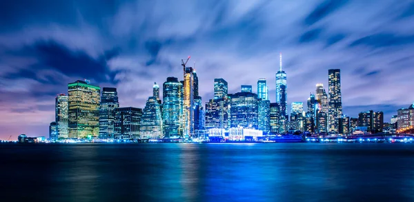 Manhattan Panoramic Skyline Night New York City Usa Office Buildings — Stock Photo, Image