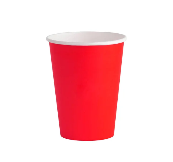 Copa Papel Taza Papel Color Rojo Sobre Fondo Blanco Ruta — Foto de Stock