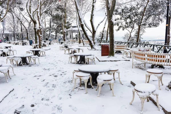Snowy Day Camlica Hill Istanbul Turkey Beautiful Winter Landscape Istanbul — Stock Photo, Image