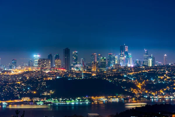 Istanbuler Nachtsicht Wolkenkratzer Hotels Und Moderne Bürogebäude Istanbul Türkei — Stockfoto