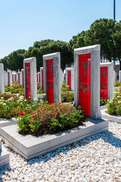 CANAKKALE, TURKEY - MARCH 26, 2022: Canakkale Martyrs Memorial military cemetery in Canakkale.