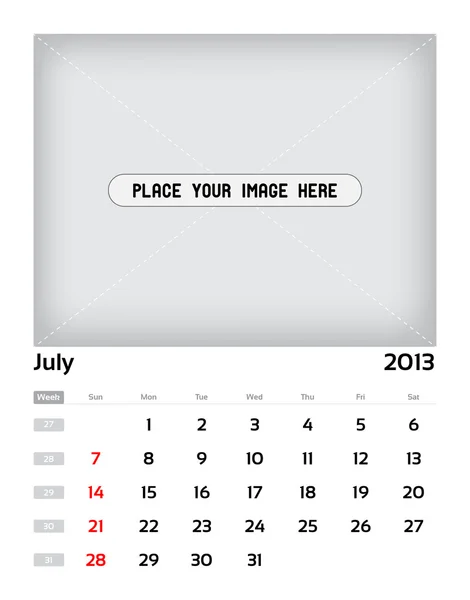 Calendario Horizontal - 07 Julio — Vector de stock