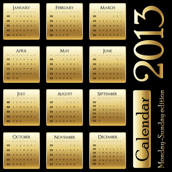 Vektorkalender 2013 - Montag-Sonntag-Ausgabe — Stockvektor