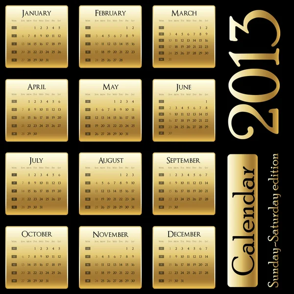 Calendario vectorial 2013 - Edición Domingo-Sábado — Archivo Imágenes Vectoriales