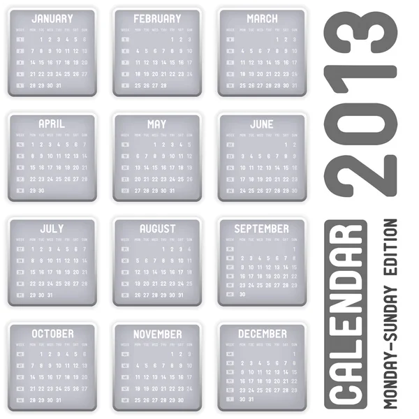 Calendario vectorial 2013 - Edición de lunes a domingo — Archivo Imágenes Vectoriales