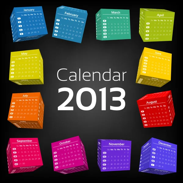 3d cube calendar 2013 — Stock Vector