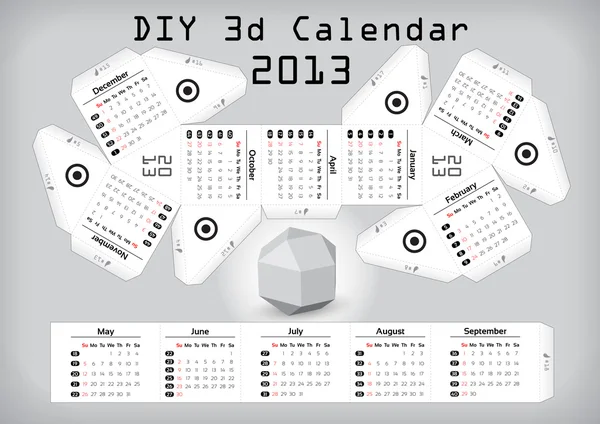 3d DIY Calendar 2013 3,1×2,9 inch compiled size — Stok Vektör