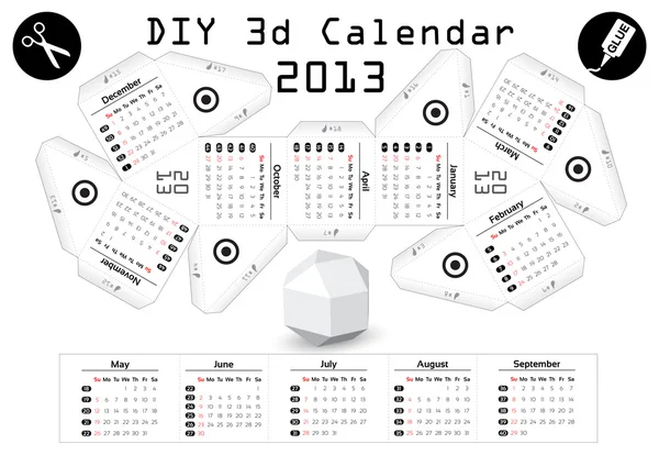 3d DIY календар 2013 3,1×2,9 дюйма зібраний розмір — стоковий вектор