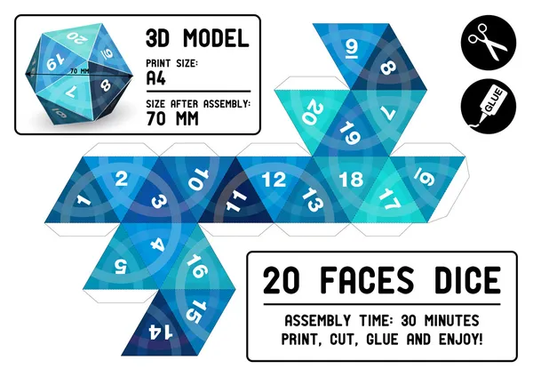 20-sided papercraft dice — Stockvector