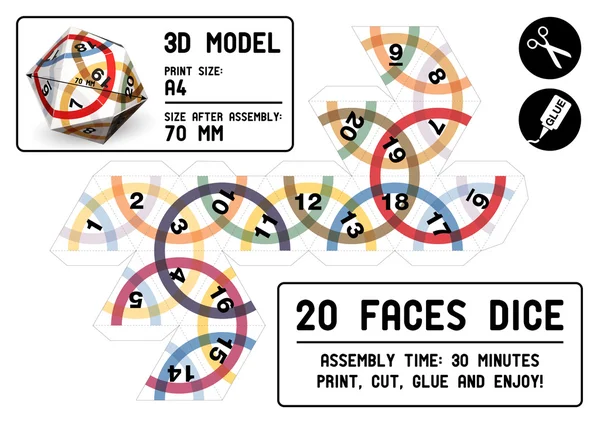 Papírový model 20stranný kostky — Stockový vektor