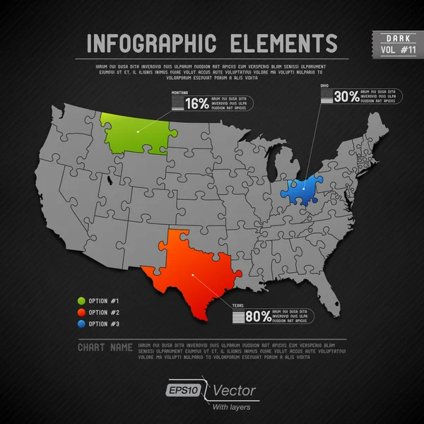 Elementos de infografía coloridos detallados - Una pieza de rompecabezas de estado uno — Vector de stock