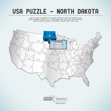 USA map puzzle - One state-one puzzle piece - North Dakota, Bismarck clipart