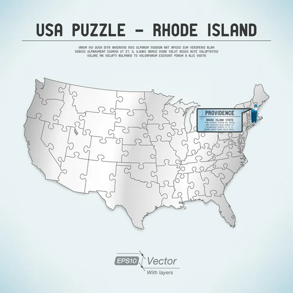 USA map puzzle - One state-one puzzle piece - Род-Айленд, Провиденс — стоковый вектор