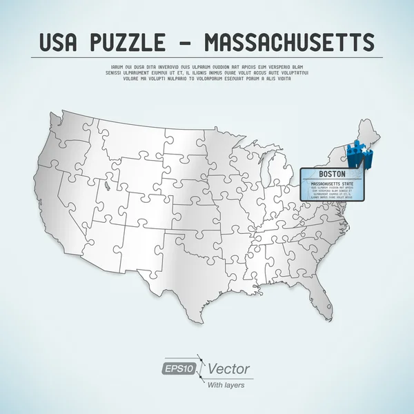 アメリカ合衆国地図 - 1 つの状態が 1 つパズル ピース - マサチューセッツ州ボストン ストックイラスト