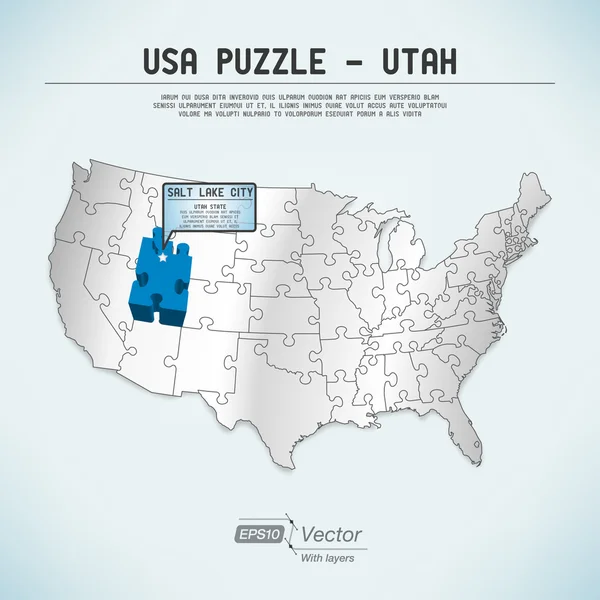 アメリカ合衆国地図パズル - 1 つの状態の 1 つのパズル ピース - ユタ州ソルトレイクシティ ストックイラスト