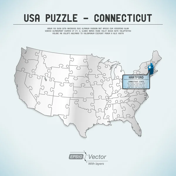 美国地图拼图-一个国家一益智片-康涅狄格州 hartfort 免版税图库插图