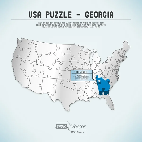 美国地图拼图-一个国家一拼图块-乔治亚州亚特兰大 矢量图形