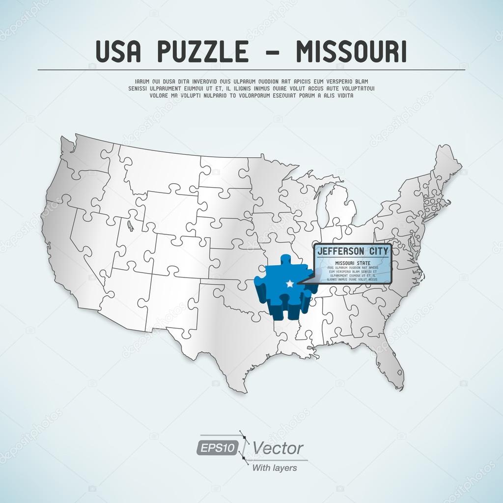 USA map puzzle - One state-one puzzle piece - Missouri, Jefferson City