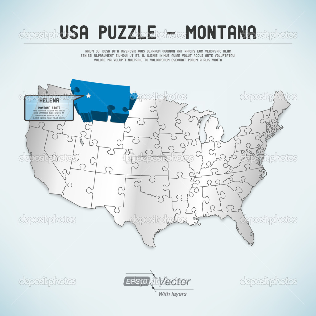 USA map puzzle - One state-one puzzle piece - Montana, Helena