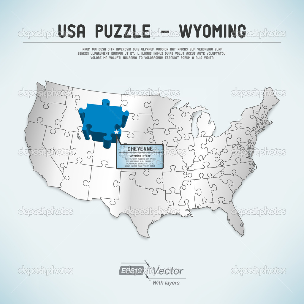 USA map puzzle - One state-one puzzle piece - Wyoming, Cheyenne