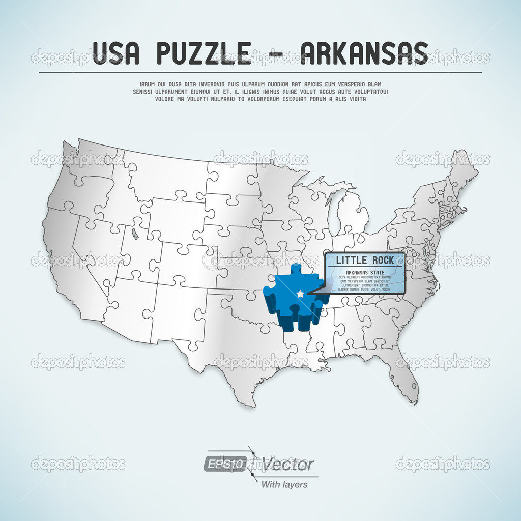 USA map puzzle - One state-one puzzle piece - Arkansas, Little Rock