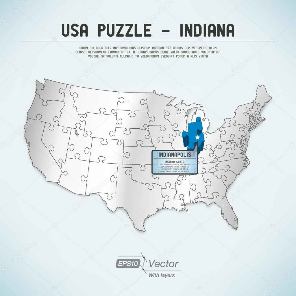 USA map puzzle - One state-one puzzle piece - Indiana, Indianapolis