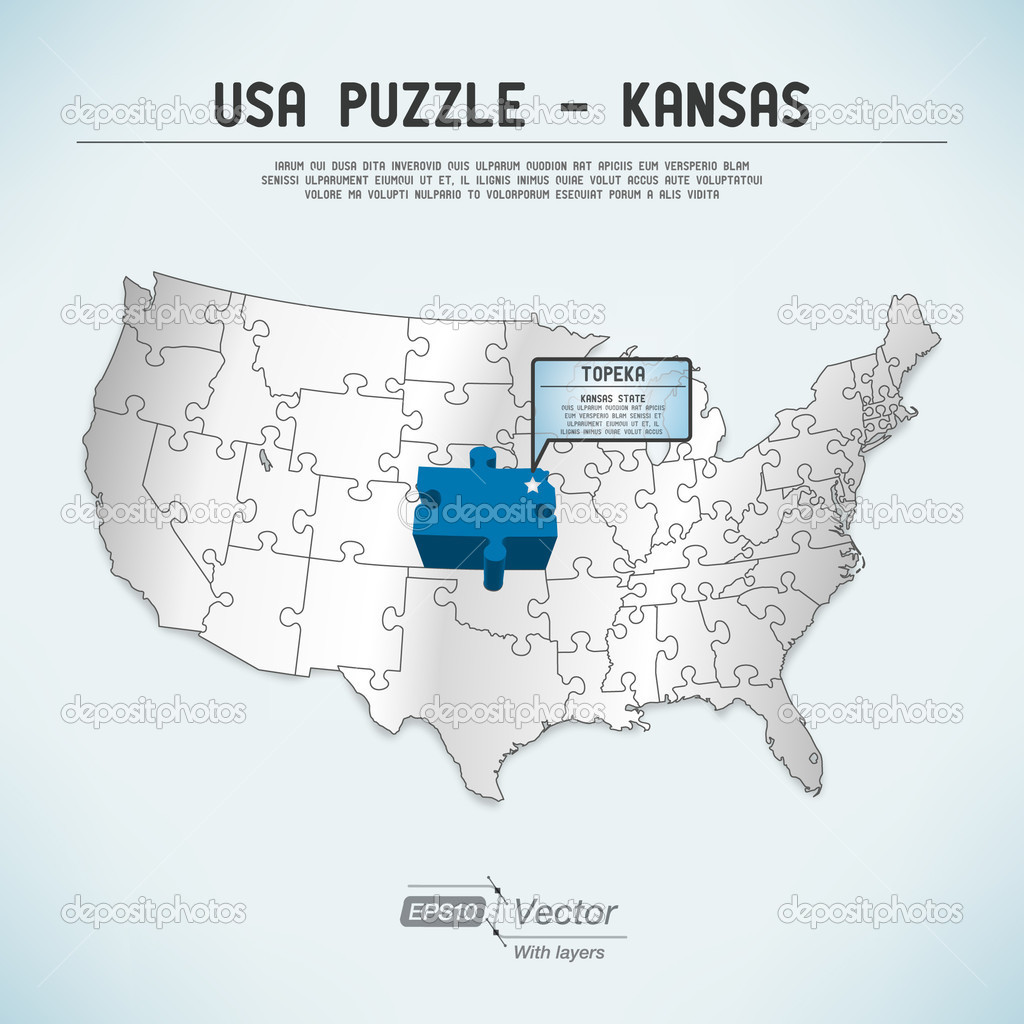 USA map puzzle - One state-one puzzle piece - Kansas, Topeka