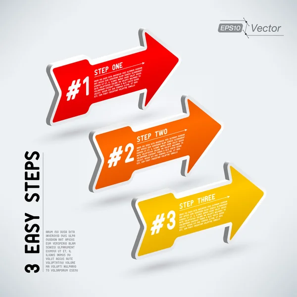 Three easy steps with colorful arrows — Stock Vector