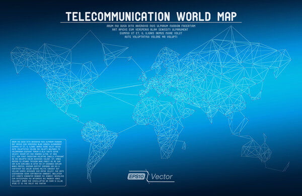 Abstract telecommunication world map with circles, lines and gradients