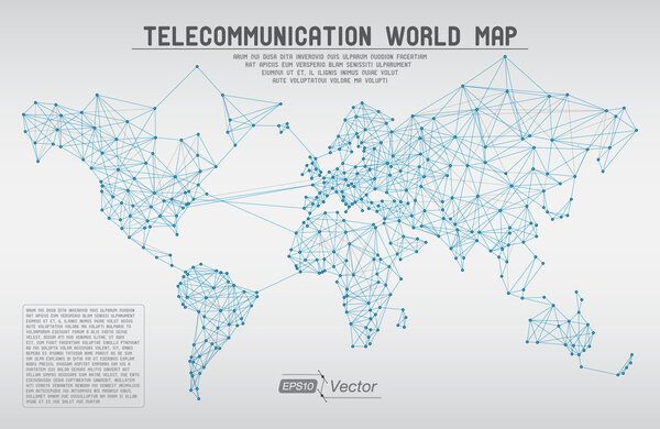 Abstract telecommunication world map with circles, lines and gradients