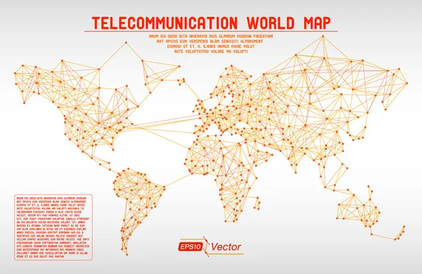 Mappa astratta del mondo delle telecomunicazioni con cerchi, linee e gradienti — Vettoriale Stock