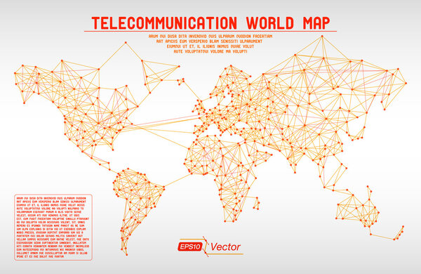 Abstract telecommunication world map with circles, lines and gradients