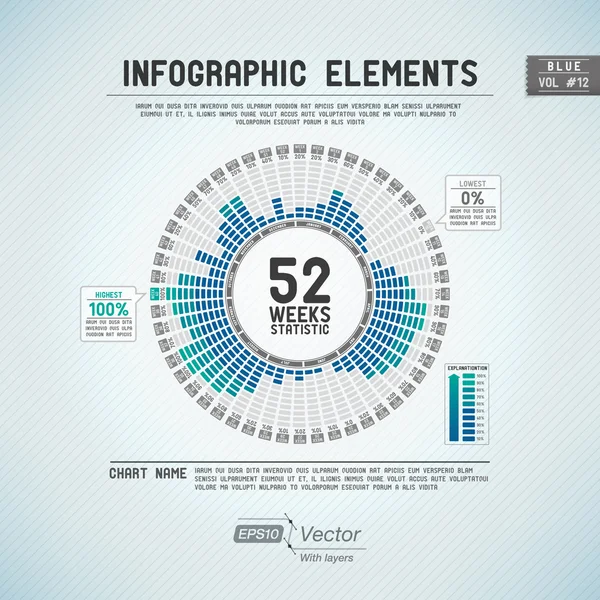 Detaljerad färgglada infographic element - 52 veckor — Stock vektor