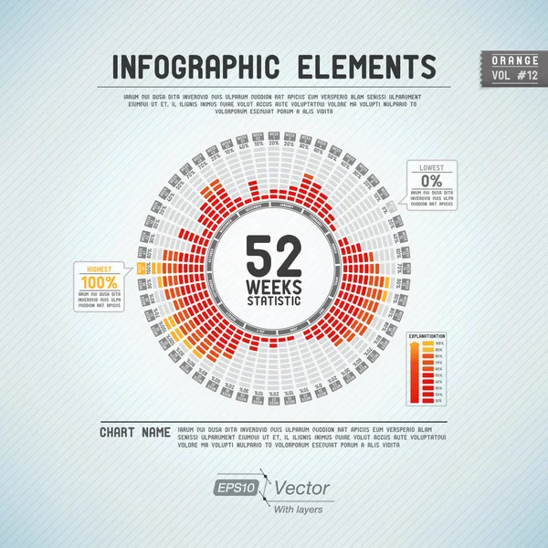 Ayrıntılı renkli Infographic elemanları - 52 hafta — Stok Vektör