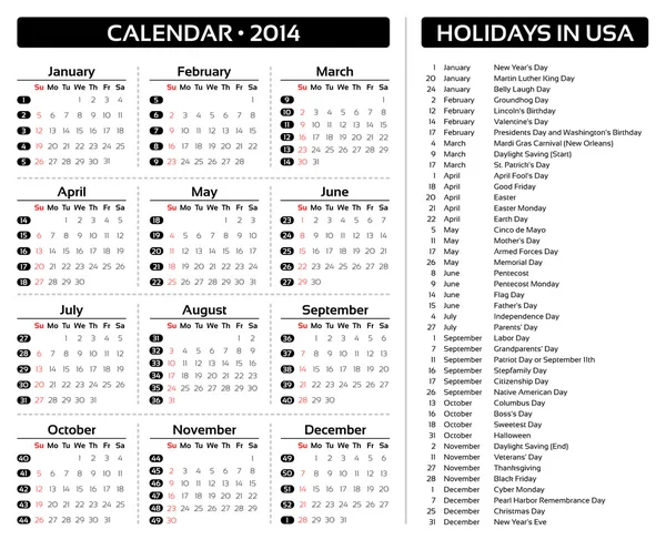 Calendário do cartão 2014 — Vetor de Stock