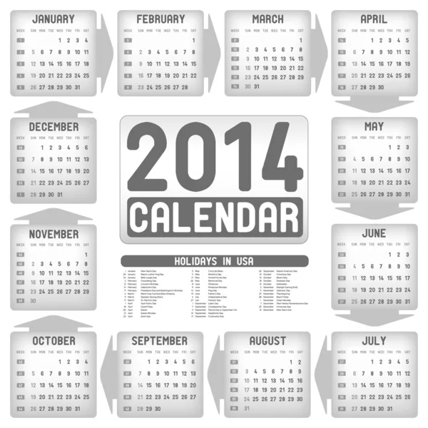 Vector silver calendar 2014 — Stock Vector