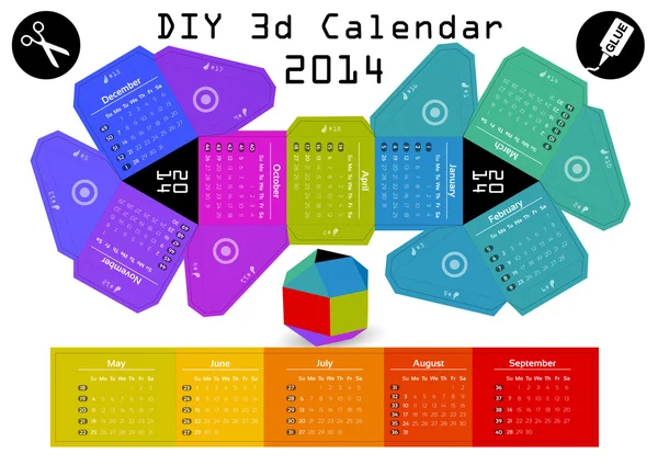 3d DIY Calendar 2014 — Stock Vector