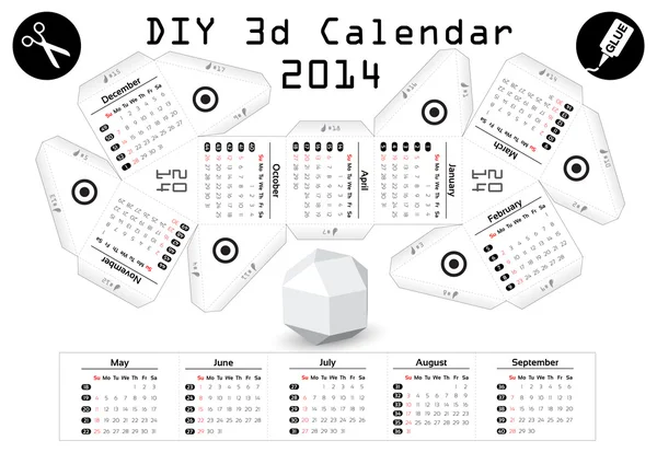 3d DIY Calendar 2014 — Stock Vector