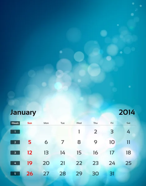 Wektor kalendarz 2014 roku - styczeń — Wektor stockowy