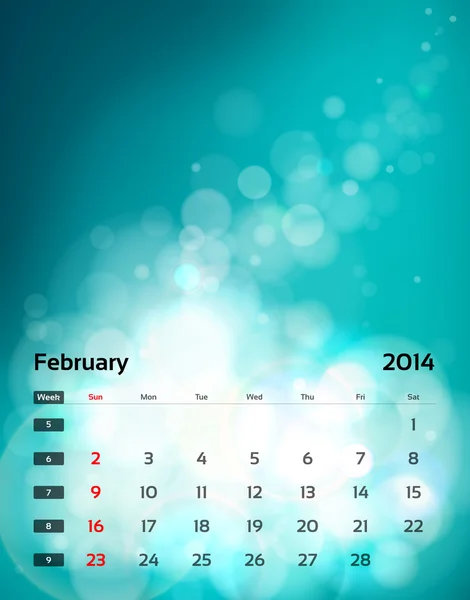 Calendário vetorial 2014 - fevereiro — Vetor de Stock