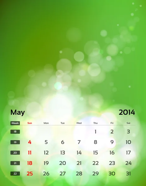 Calendario vettoriale 2014 - maggio — Vettoriale Stock