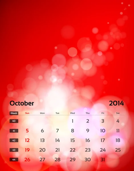 Vektorkalender 2014 - Oktober — Stockvektor