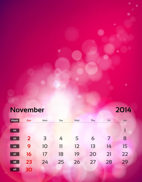 Calendário vetorial 2014 - novembro — Vetor de Stock