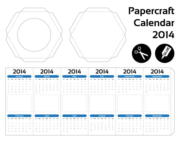 Papercraft Sechskantkalender 2014 — Stockvektor