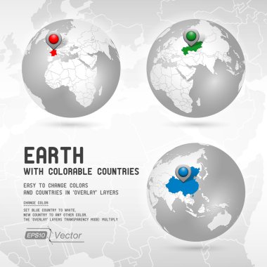 Globe with colorable countries - Part one clipart