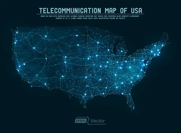 Abstract telecommunication network map - USA — Stock Vector