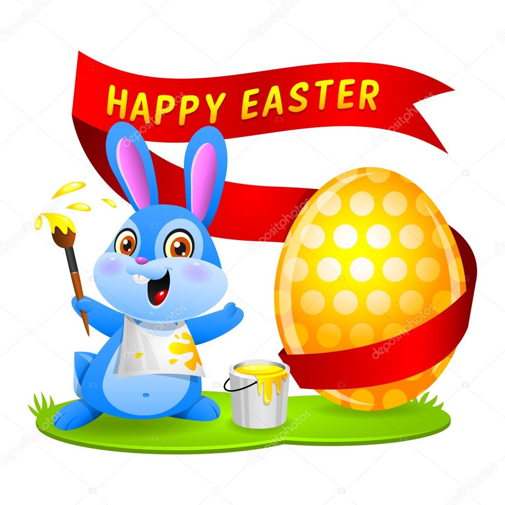 Easter bunny rabbit paints egg