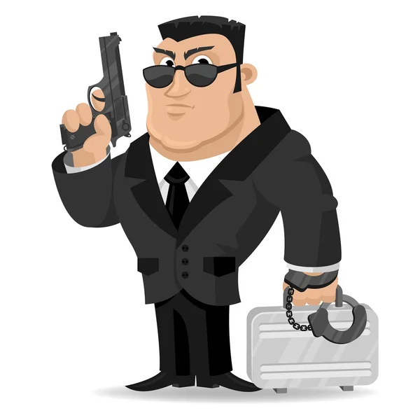 L'agente tiene pistola e valigia. — Vettoriale Stock
