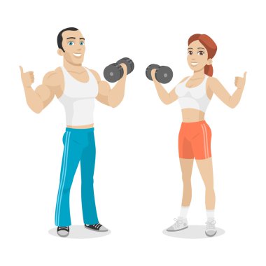 adam ve kız dumbbell elinde tutmak