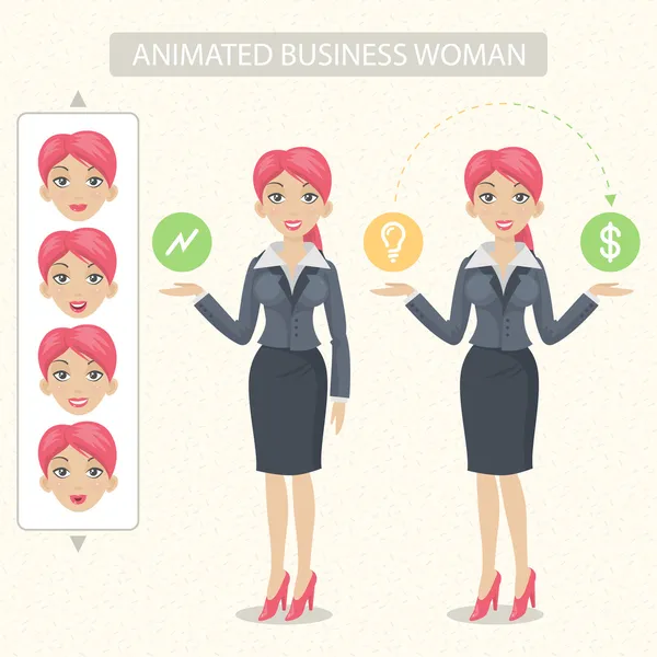 Business woman tells and represents — Stock Vector